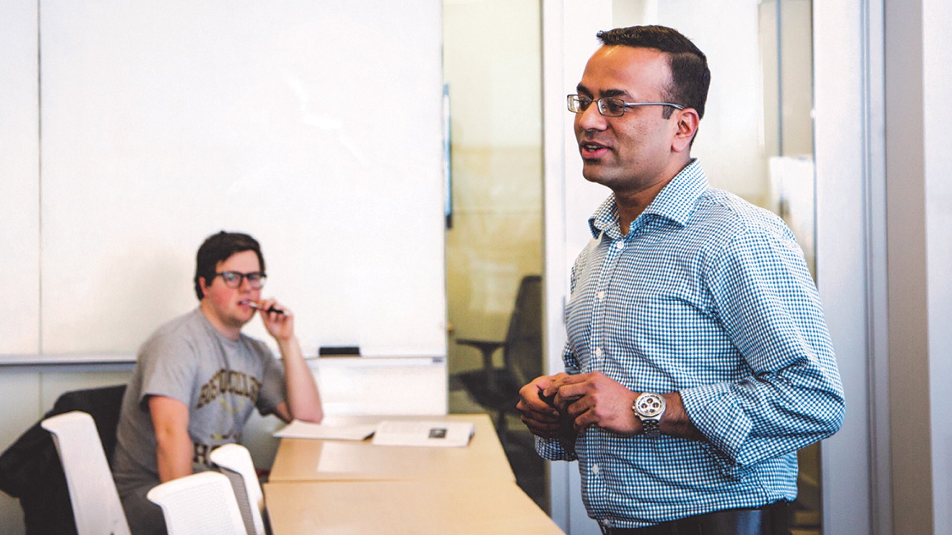 Villanova Professor Pankaj C. Patel speaking to students in a classroom.