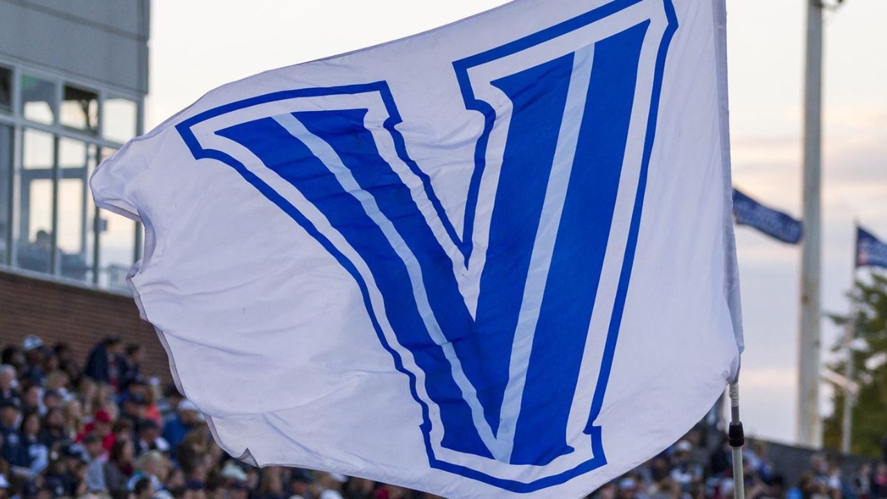 Villanova 'V' athletics flag A Villanova 'V' flag flying at Villanova Stadium