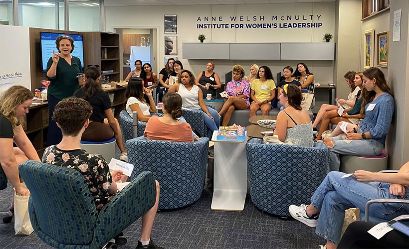 mcnulty-institute-event-speaker Speaker and audience at event