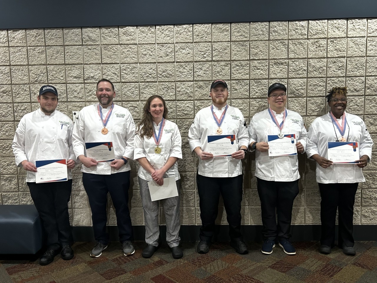 The Mid-Atlantic region chefs from left to right: Dylan Moore, University of Richmond; Christopher Wiseley, Villanova University; Emily Getz, Penn State; John Barker, University of Lynchburg; Michael Eng, Rutgers University; and Jade McCalla, Johns Hopkins University The Mid-Atlantic region chefs from left to right: Dylan Moore, University of Richmond; Christopher Wiseley, Villanova University; Emily Getz, Penn State; John Barker, University of Lynchburg; Michael Eng, Rutgers University; and Jade McCalla, Johns Hopkins University