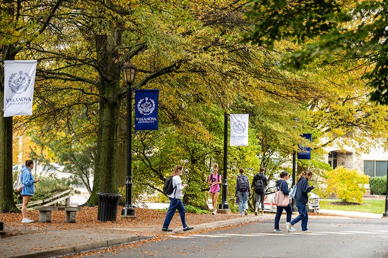 Students walking through campus