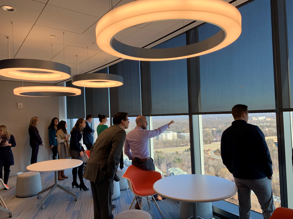 People looking out a window