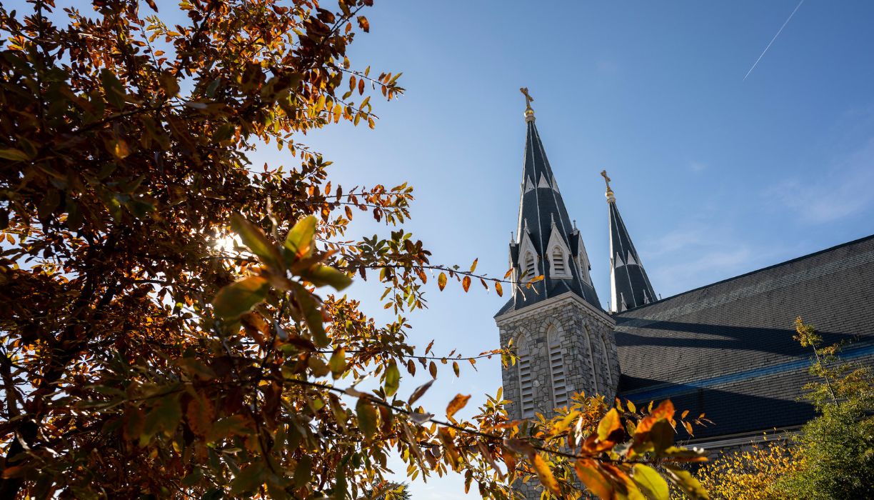 The Church spires on a fall day.
