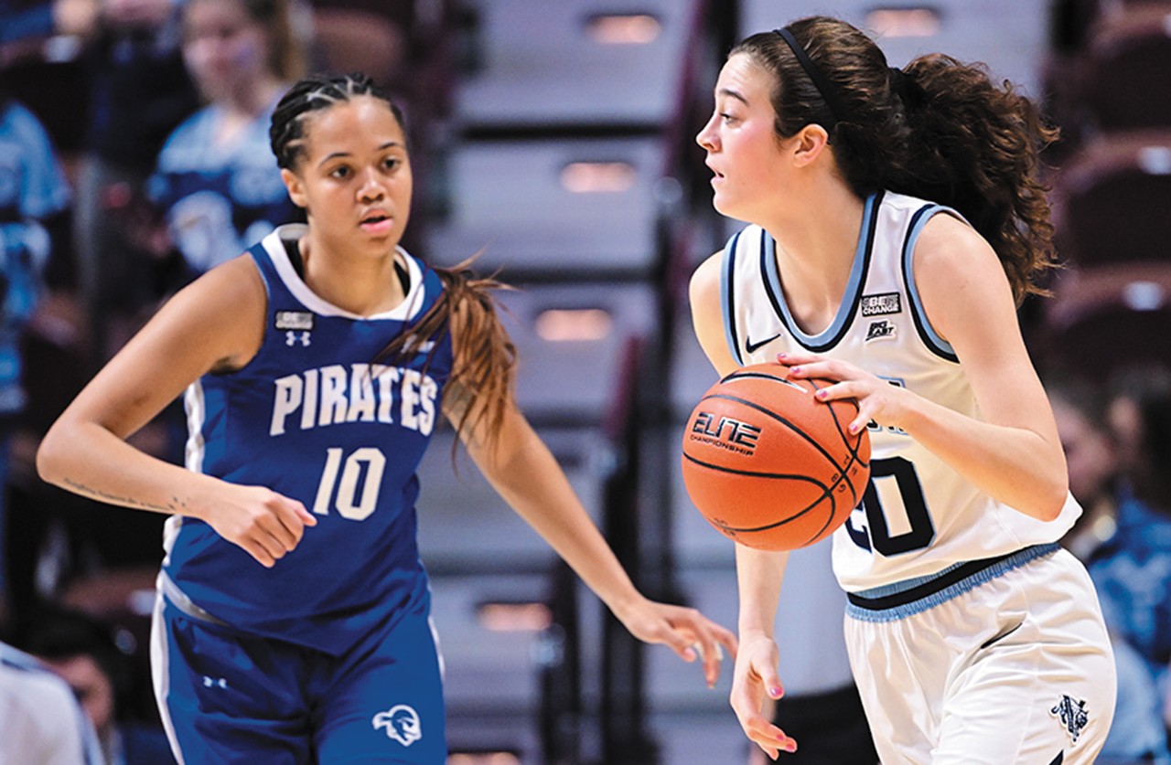 Junior foward Maddy Siegrist playing basketball for the Villanova Women's team